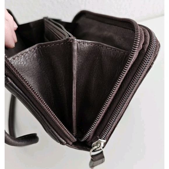 Vintage FOSSIL Dark Brown Leather Crossbody Purse Wallet Organizer - Very Clean - Picture 11 of 15